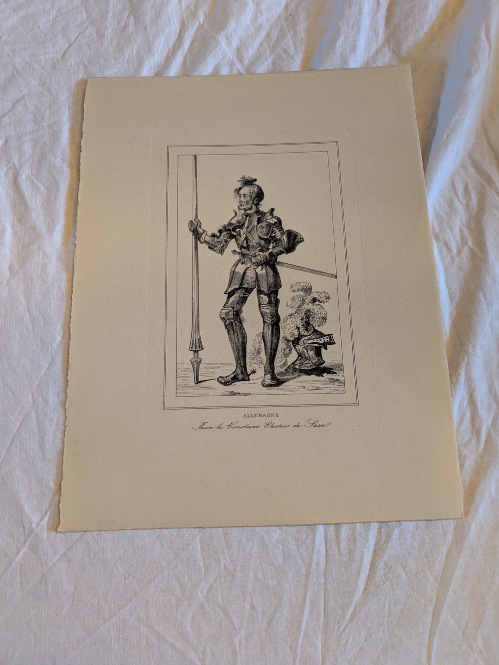 2/40$ Vintage Black and Cream Knight Illustration Print
